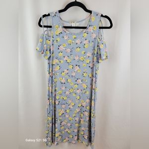 Blue Floral Cold Shoulder Summer Dress Size Small